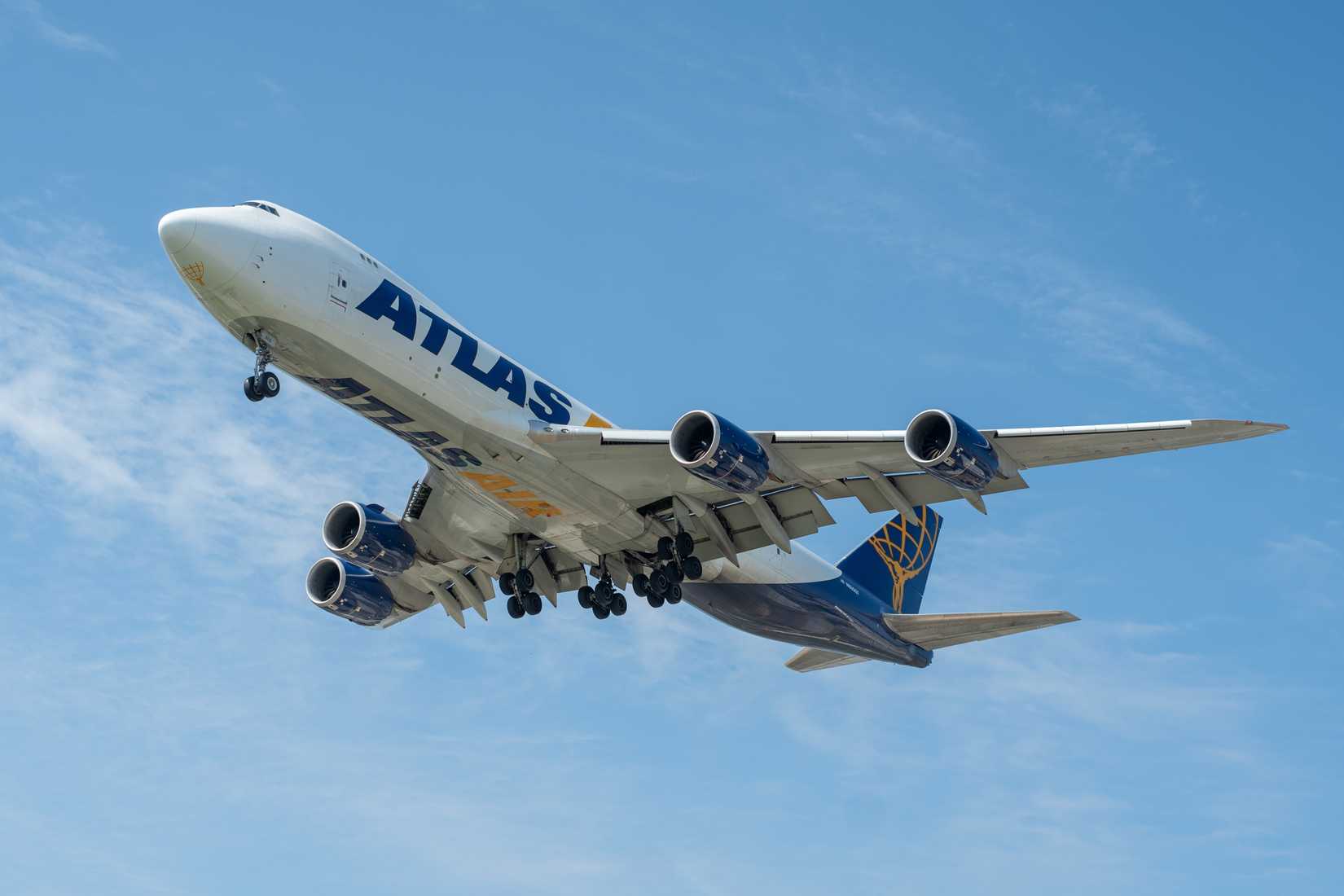 Atlas Air Boeing 747-8 landing at O'hare International airport Cargo Plane