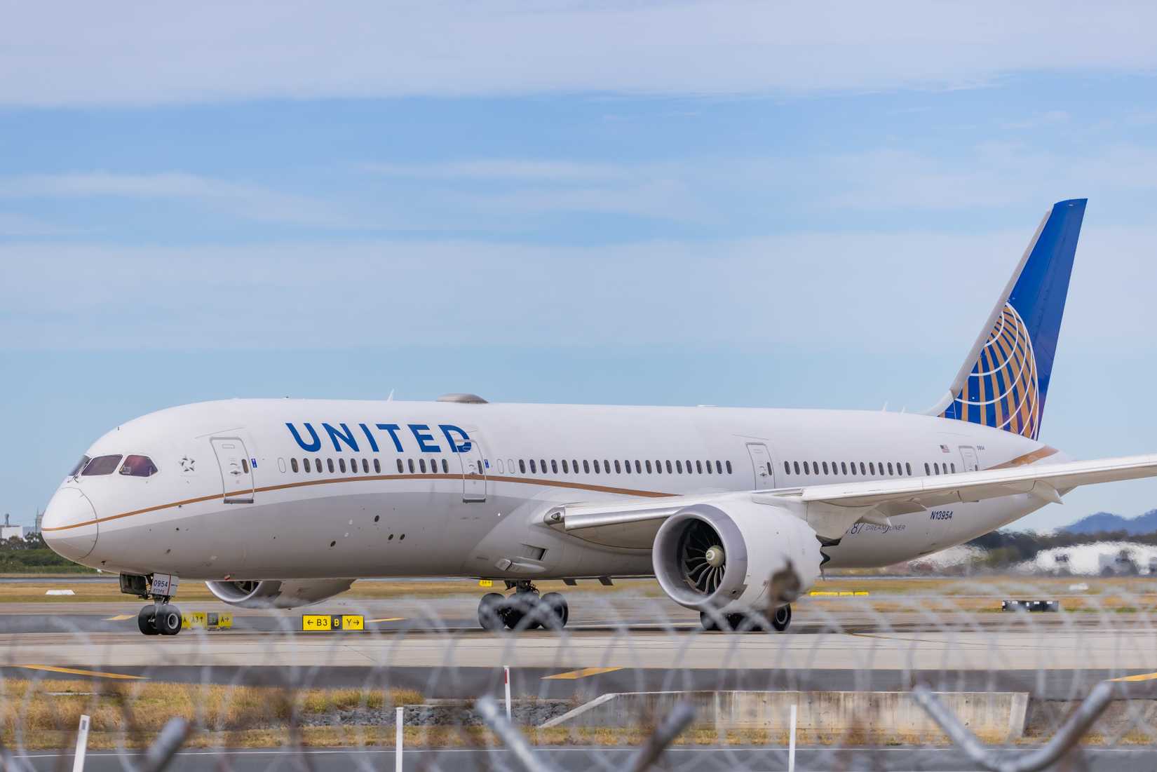 United Airlines Boeing 787-9 aircraft taxiing out for departure