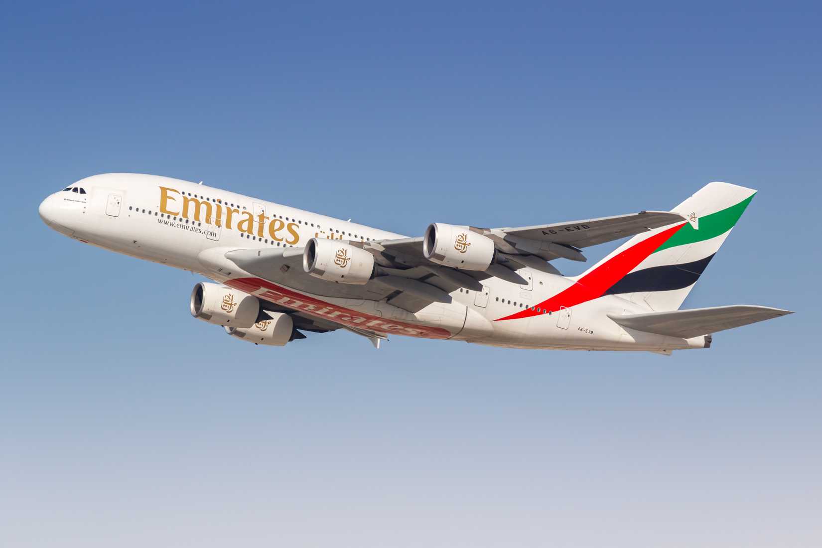 Emirates Airbus A380 in the sky