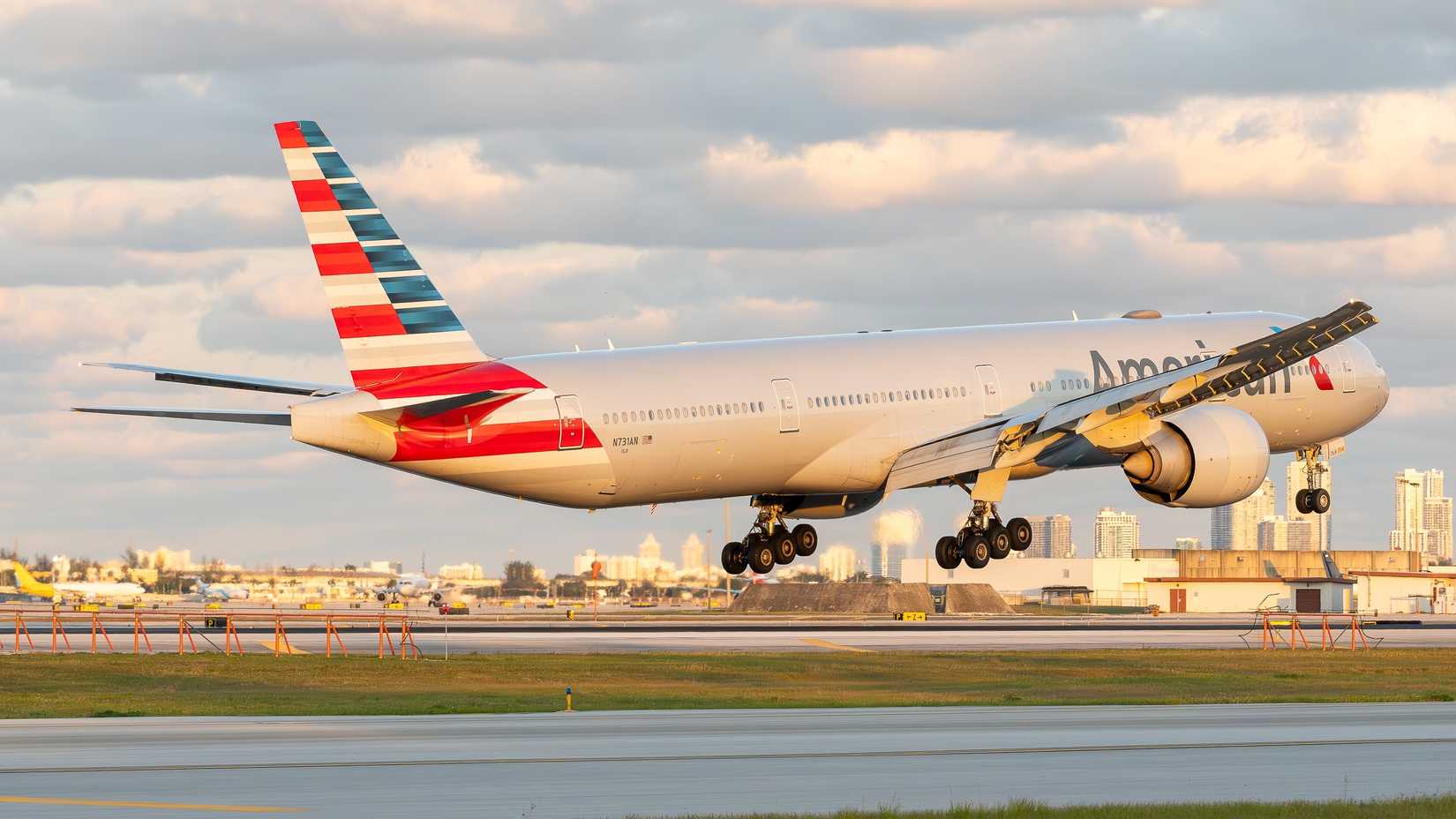 American Airlines Boeing 777-300ER arriving at Miami International Airport