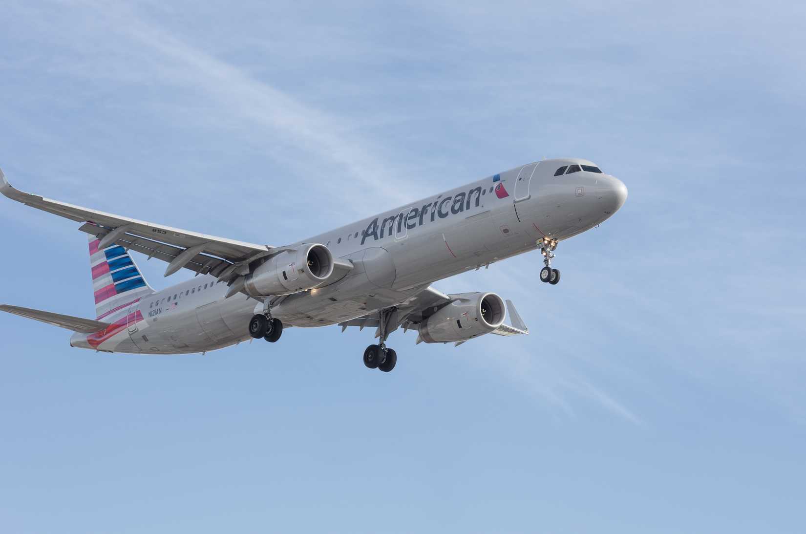American Airlines Airbus A321 aircraft in the sky