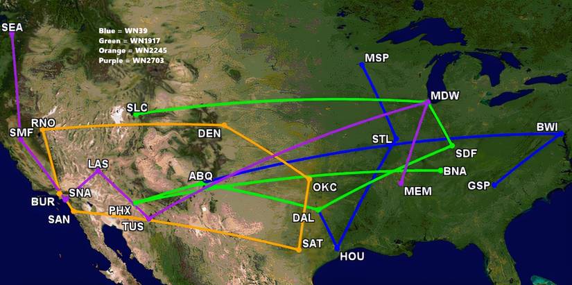 Southwest's 6-leg routes in September