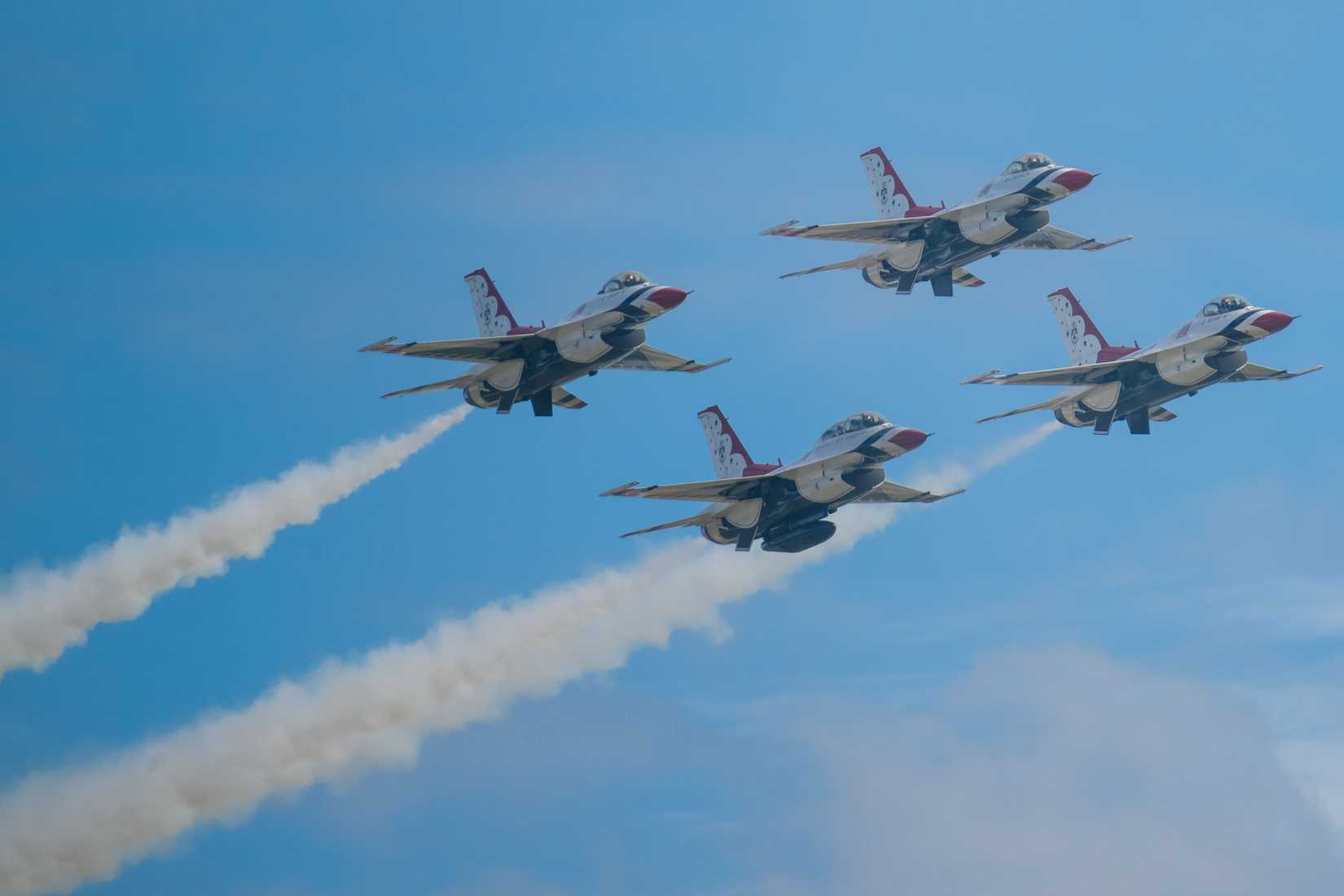 The United States Air Force Air Demonstration Squadron 'Thunderbirds', flying F-16 Fighting Falcons
