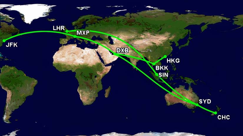 The world's 1-stop routes with 450+ seat aircraft