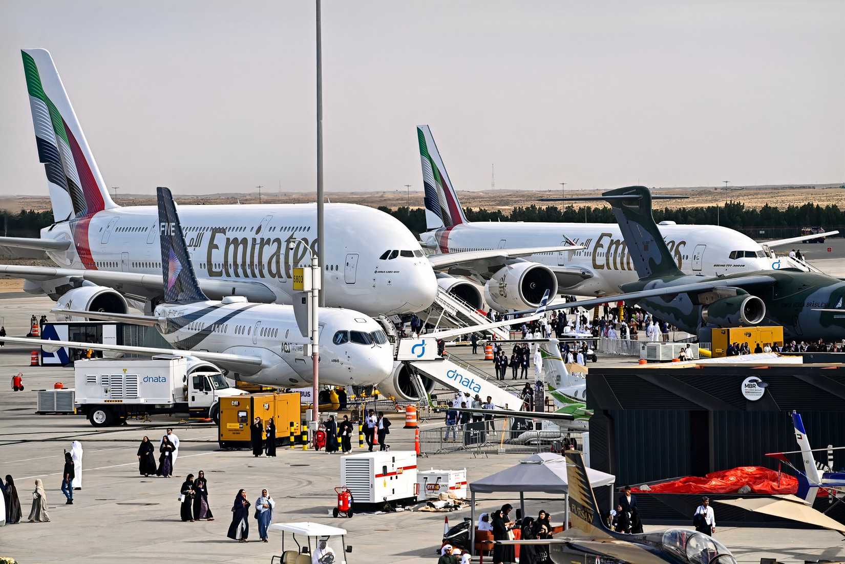 Aircraft on display at the 2023 Dubai Airshow