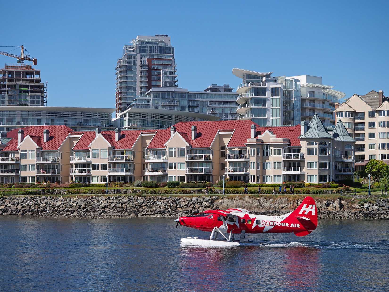 A Canada theme Harbour Air floatplane in Victoria.