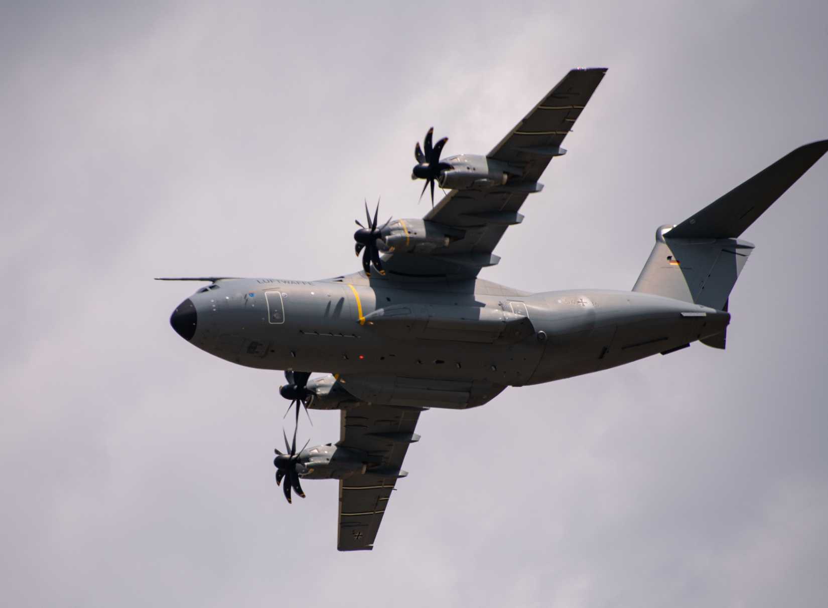 A German Luftwaffe A400M Atlas air craft attached to the Air Transport Wing 62 at Wunstorf Air Base.
