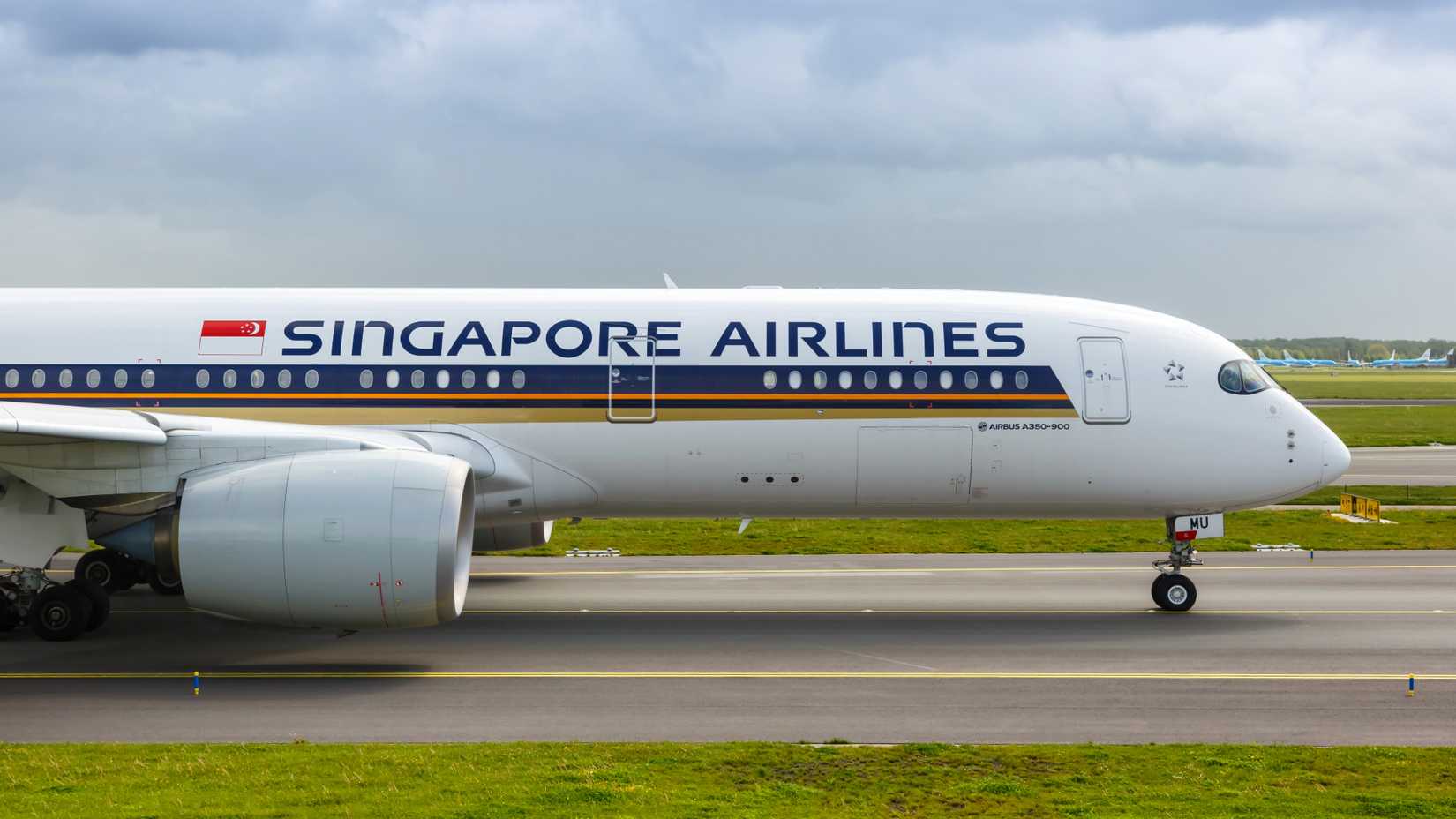Close up of Singapore Airlines Airbus A350-900 on the runway