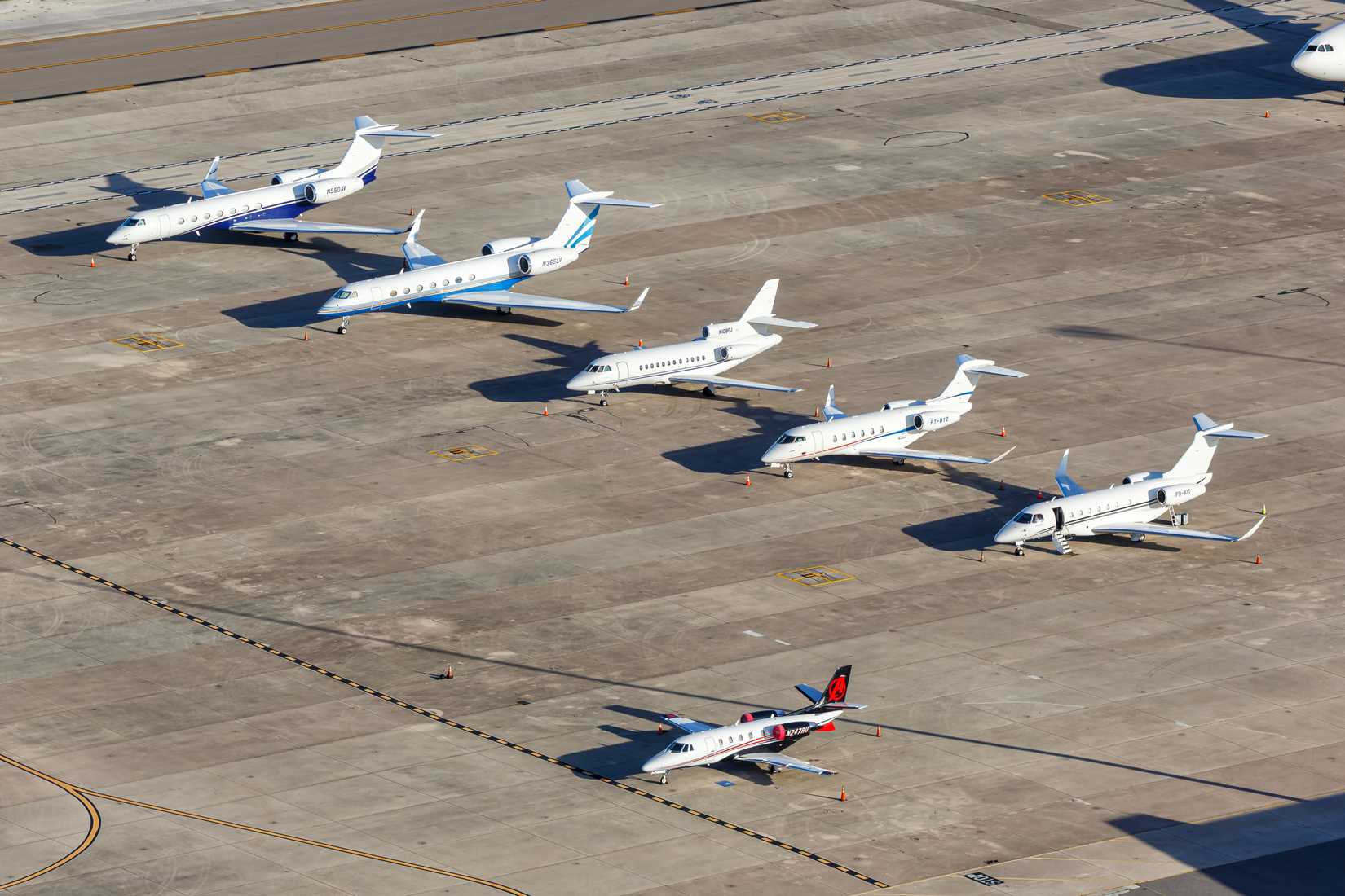 Aerial view photo private jets airplanes at Orlando Airport, United States.