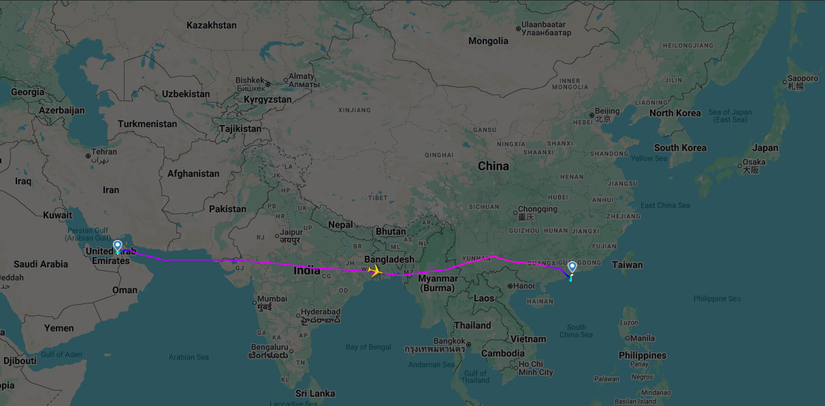 Air ACT Dubai Hong Kong Flight Map