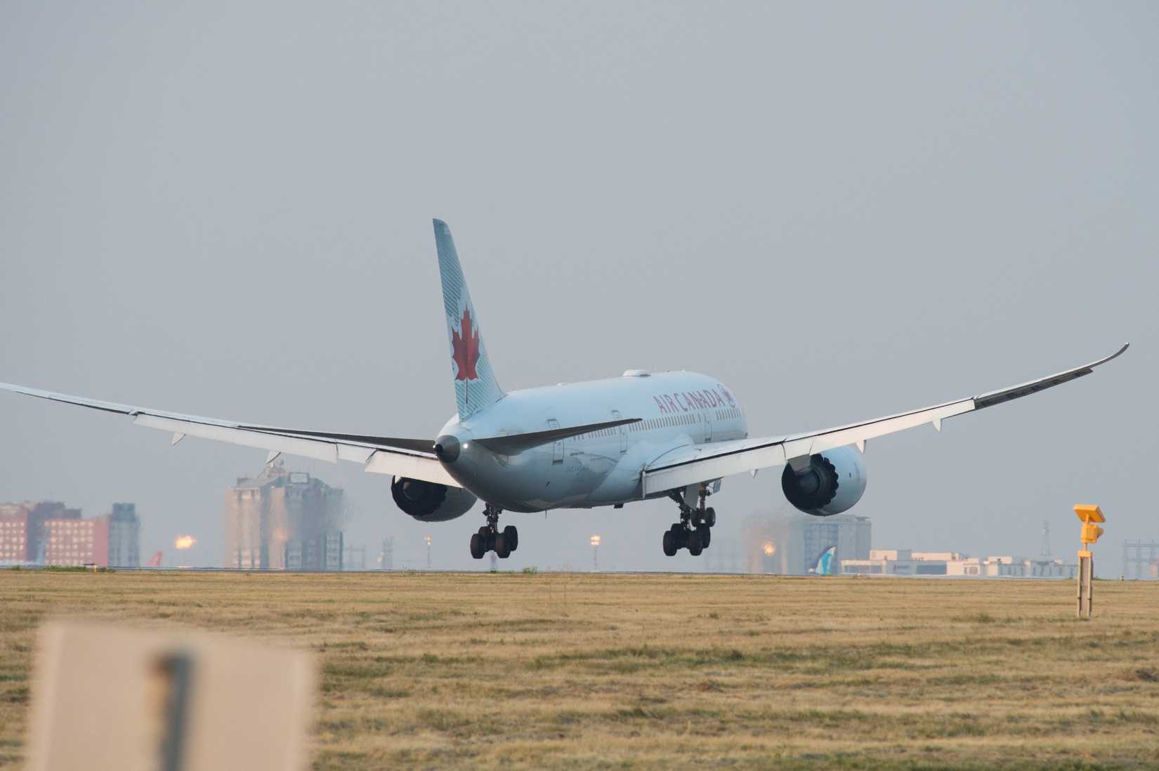 Air Canada Boeing 787 Dreamliner lands at Toronto Pearson International Airport.