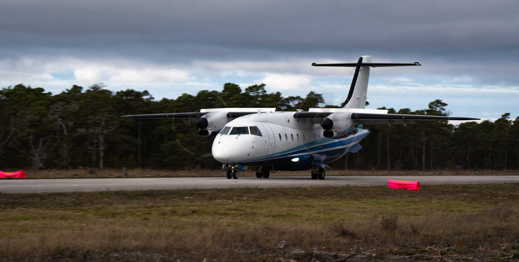 Air Force C-146A Wolfhound assigned to the 524th Special Operations Squadron lands on a highway during exercise Adamant Serpent 2025.