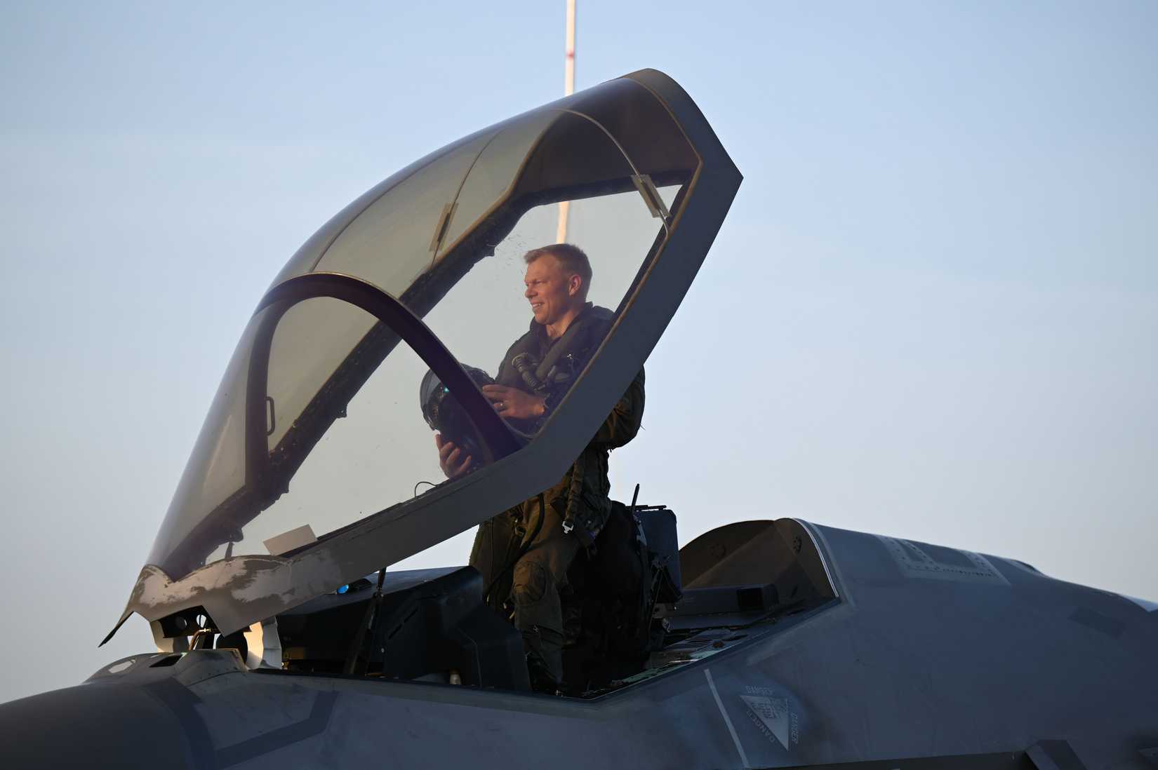 Air Force Lt. Col. Hunter Grunden, 60th Fighter Squadron commander, prepares for flight at Naval Air Station Joint Reserve Base Fort Worth, Texas.