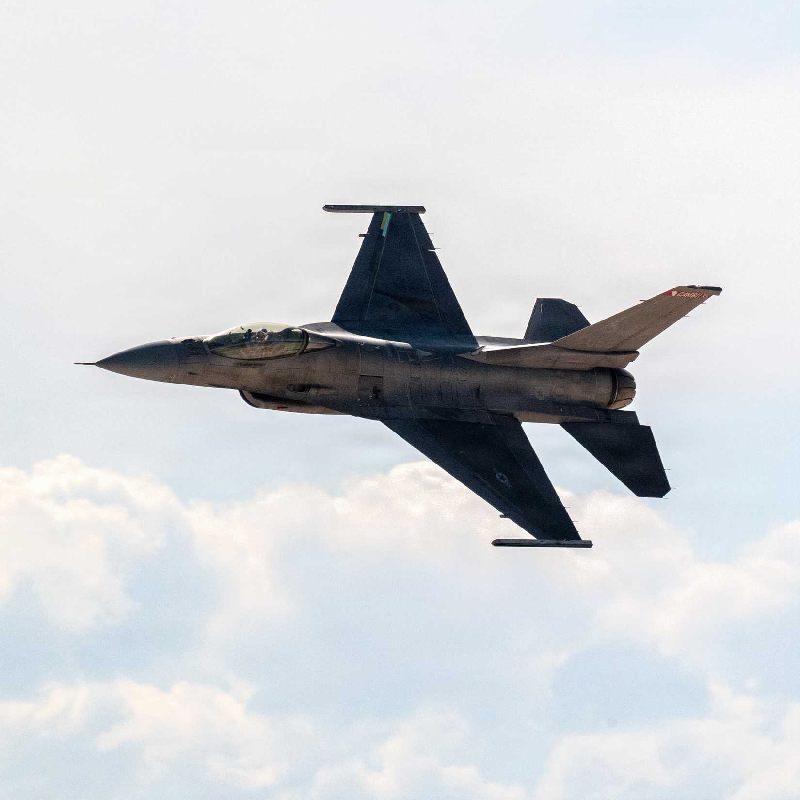 Air Force Maj. Taylor “FEMA” Hiester, F-16 Viper Demonstration Team commander and pilot, performs an aerial demonstration profile in a U.S. Air Force F-16C