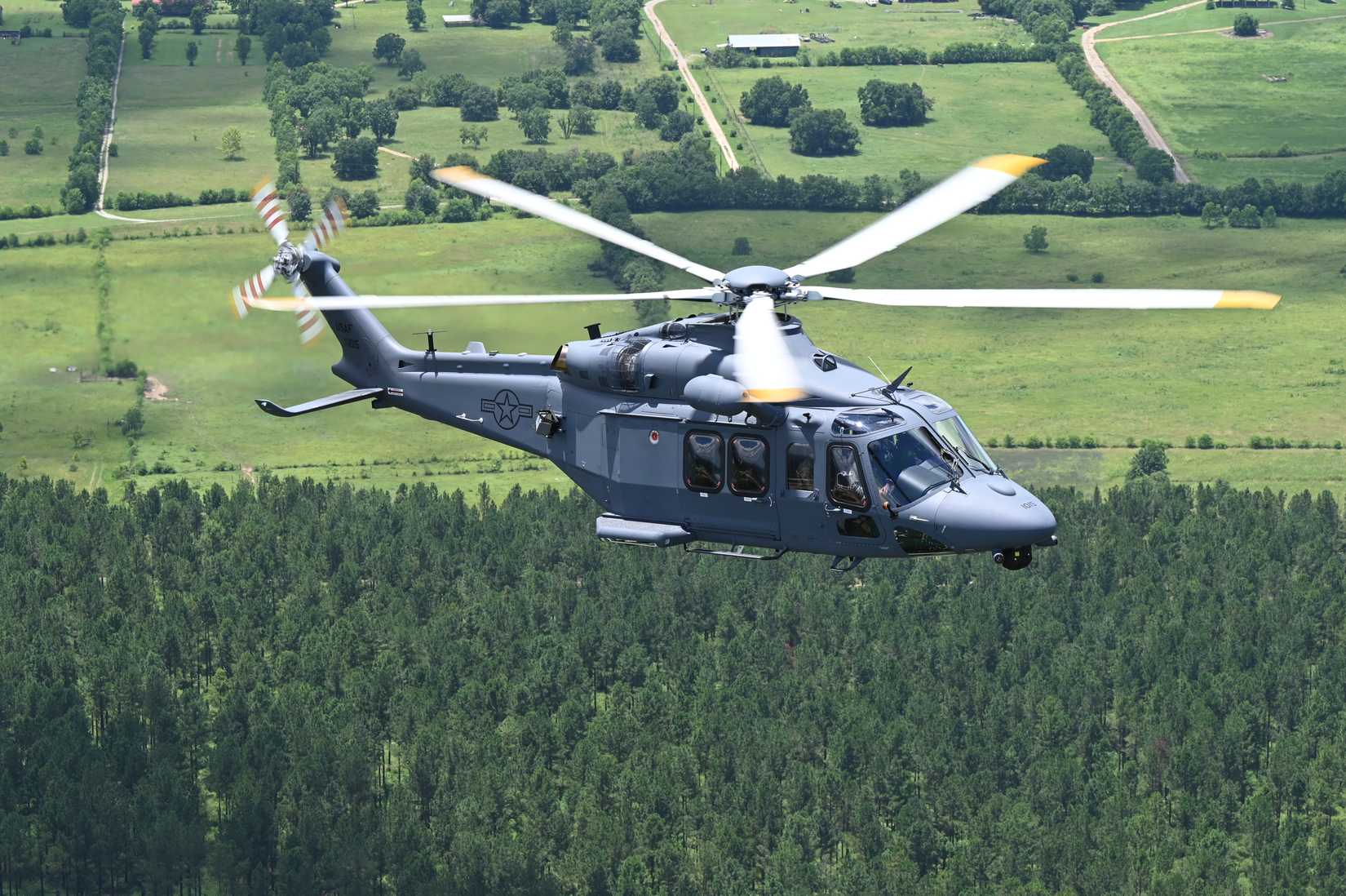 Air Force MH-139A Grey Wolf helicopter, from the 908th Flying Training Wing, flies over Central Alabama, July 17, 2025.