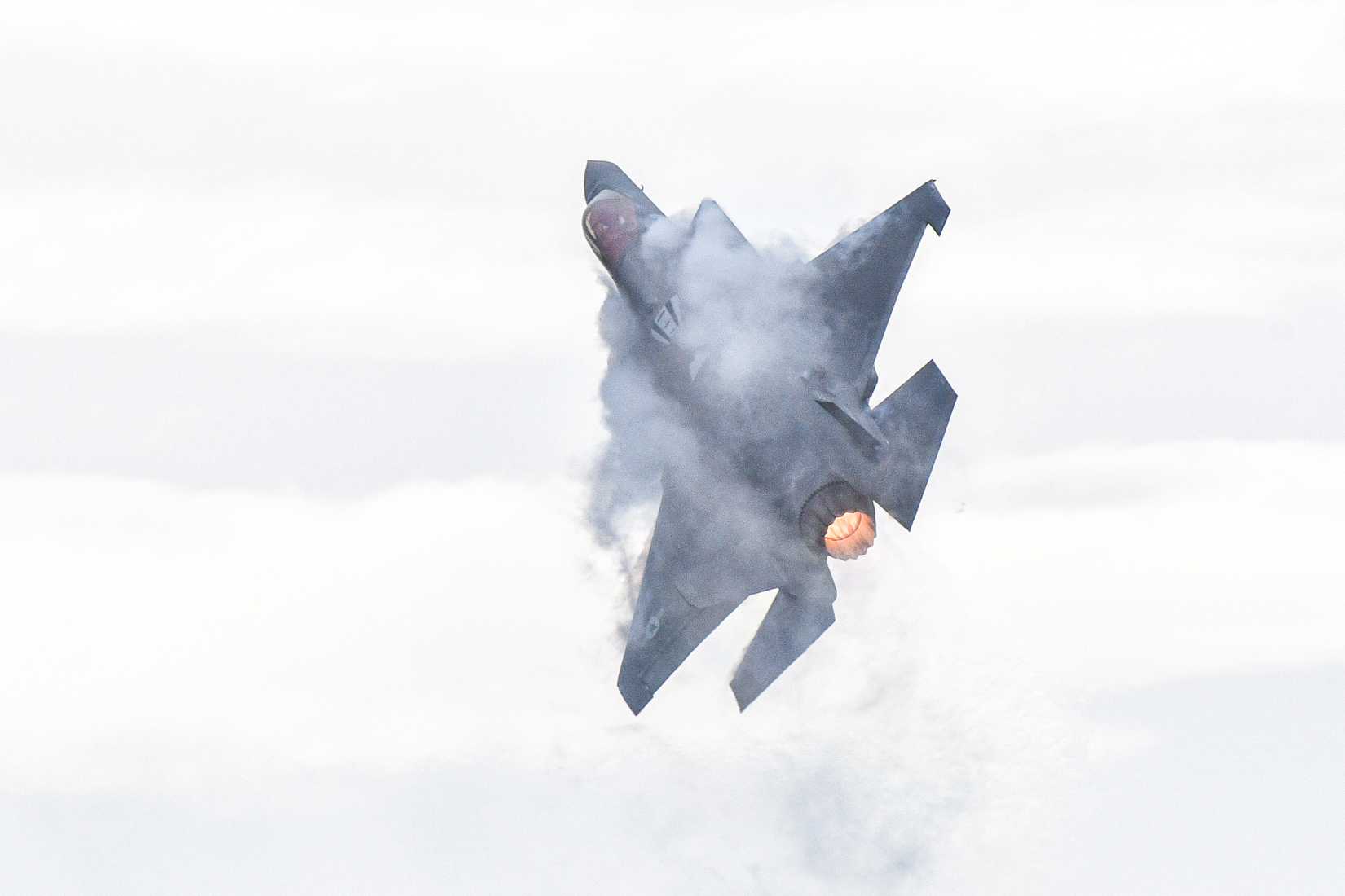 Air Force’s F-35A Lightning II Demo Team performs aerial maneuvers during the Thunder Over New Hampshire Air Show.