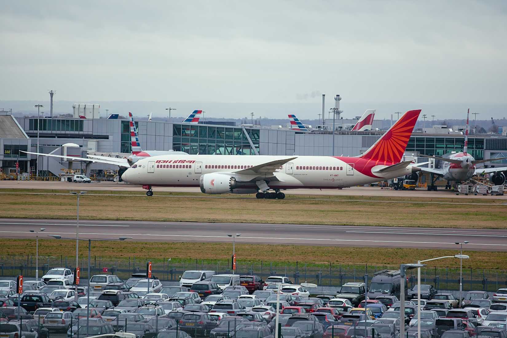Air India on taxi after landing London Heathrow UK.