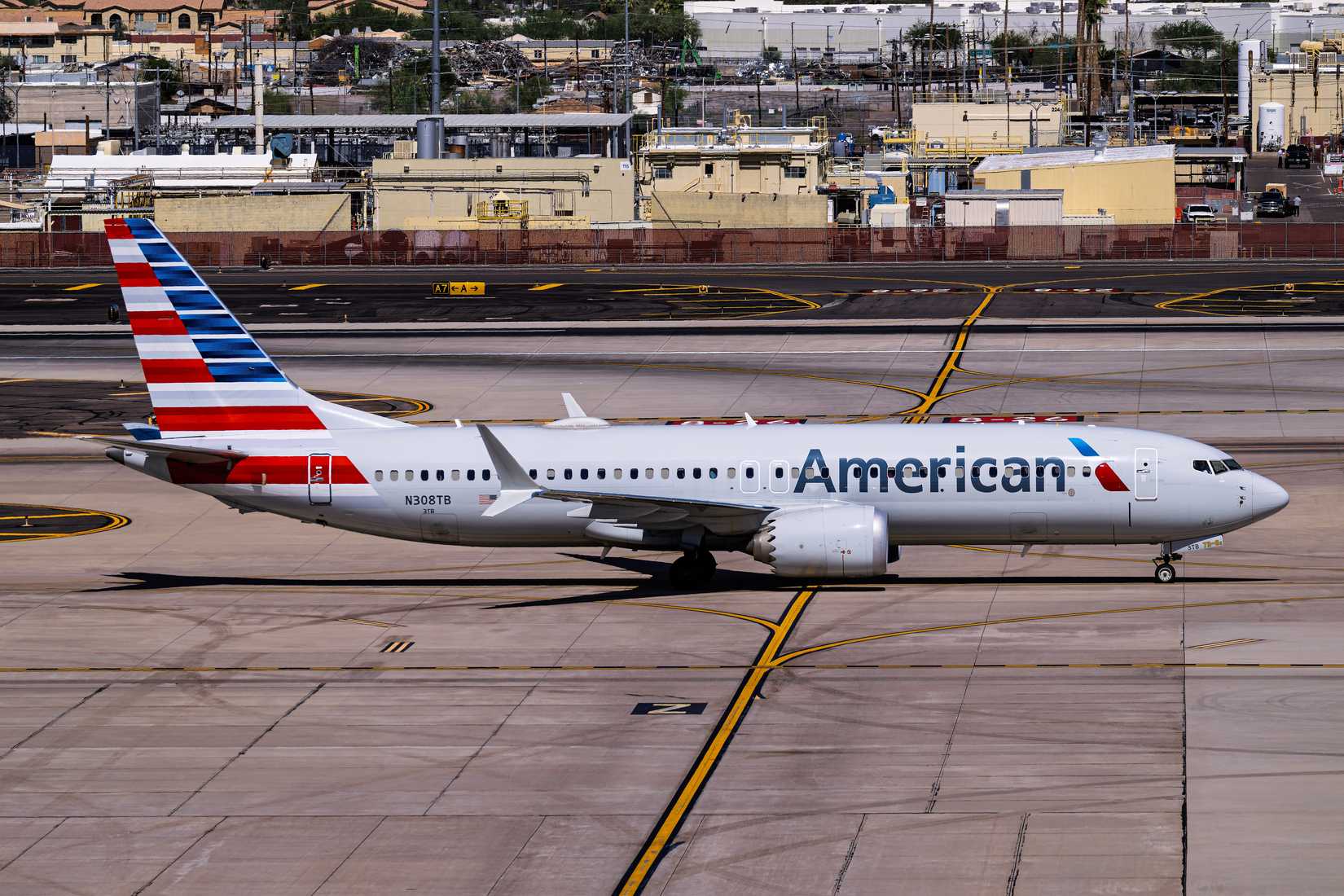 American Airlines Boeing 737-Max8 N308TB at Phoenix Sky Harbor Intl. Airport