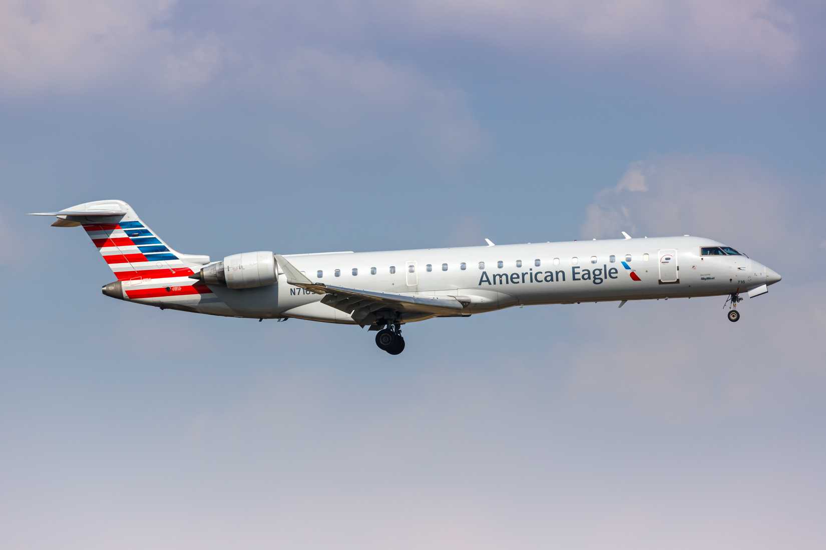 American Eagle CRJ jet in flight