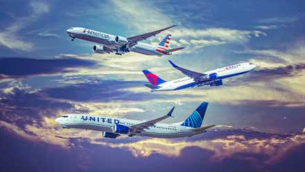 American Airlines, Delta Airlines and United Airlines Flying in a group custom thumbnail