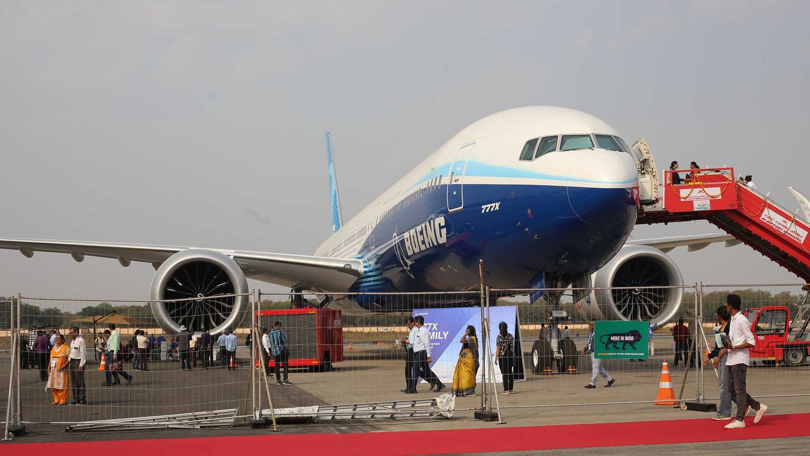 Boeing 777-9 aircraft displayed at Wings India.