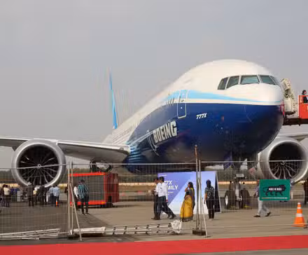 Boeing 777-9 aircraft displayed at Wings India.