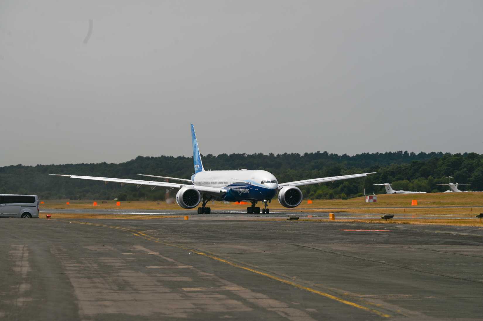 Boeing 777-9 aircraft was on exhibit at Farnborough Airport in the UK. On July 22, 2022