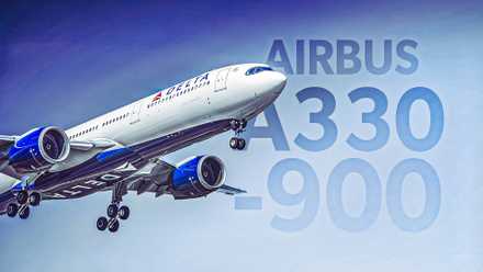 Delta Air Lines Airbus A330-900 on final approach after a long flight