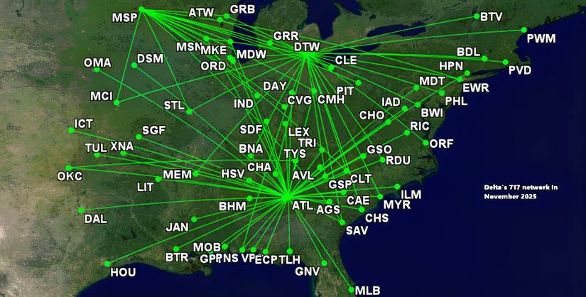 DL's 717 network in November 2025
