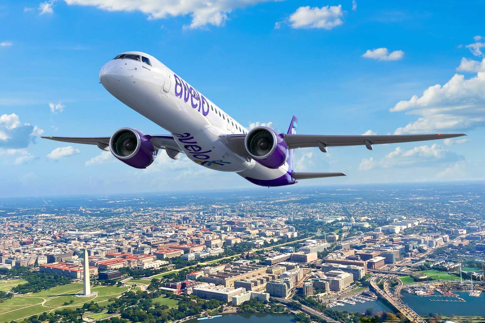 Avelo Airlines Embraer E195-E2 over Washington DC