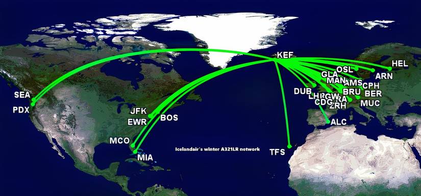 Icelandair's winter A321LR network