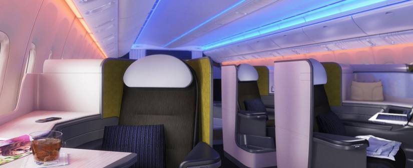 Boeing 777 interior features business class