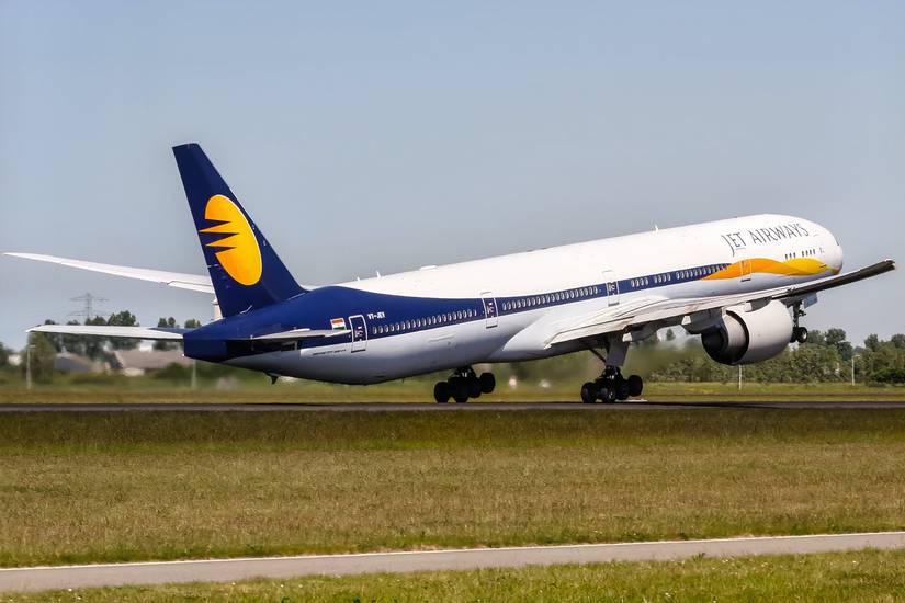 Jet Airways Boeing 777-300ER lifting off for Toronto