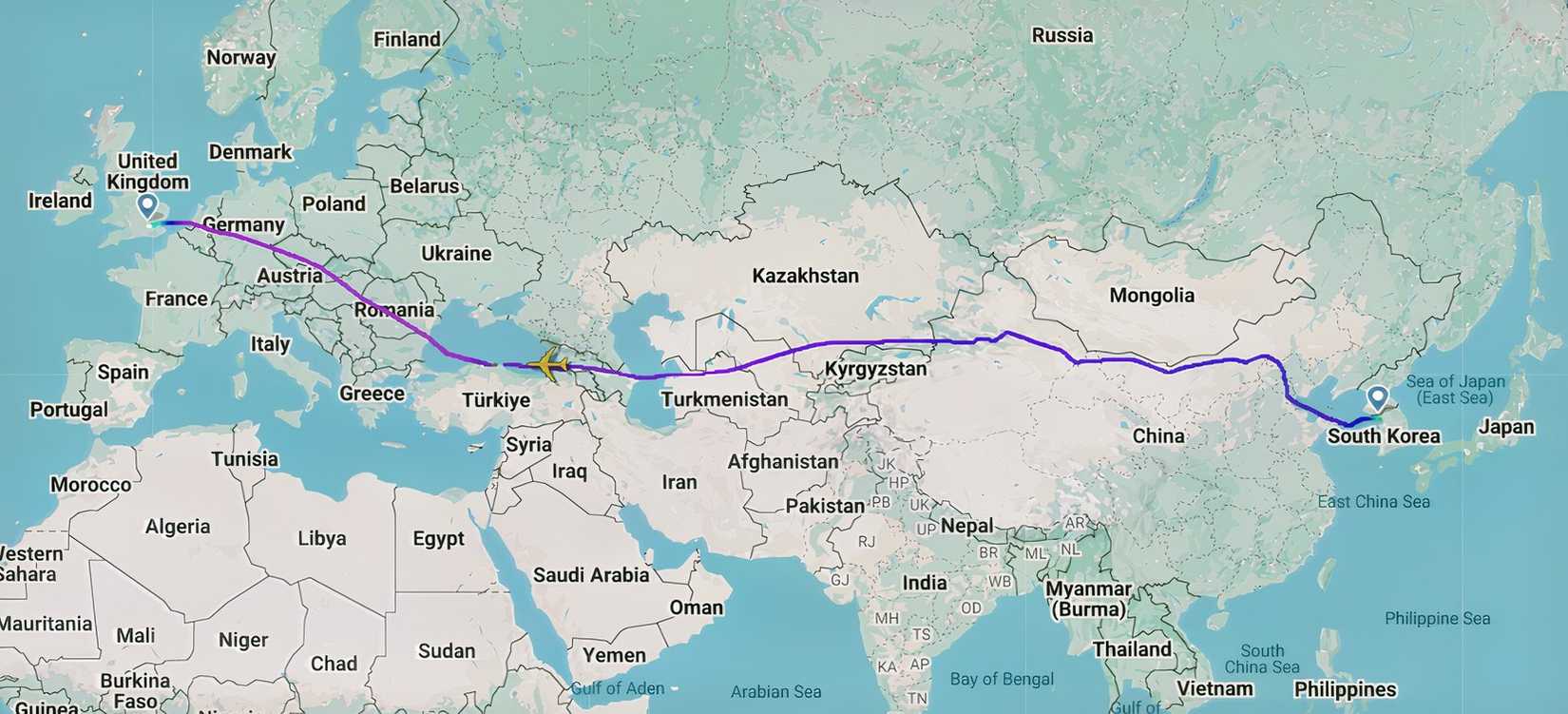 KE ICN-LHR 747-8i en route