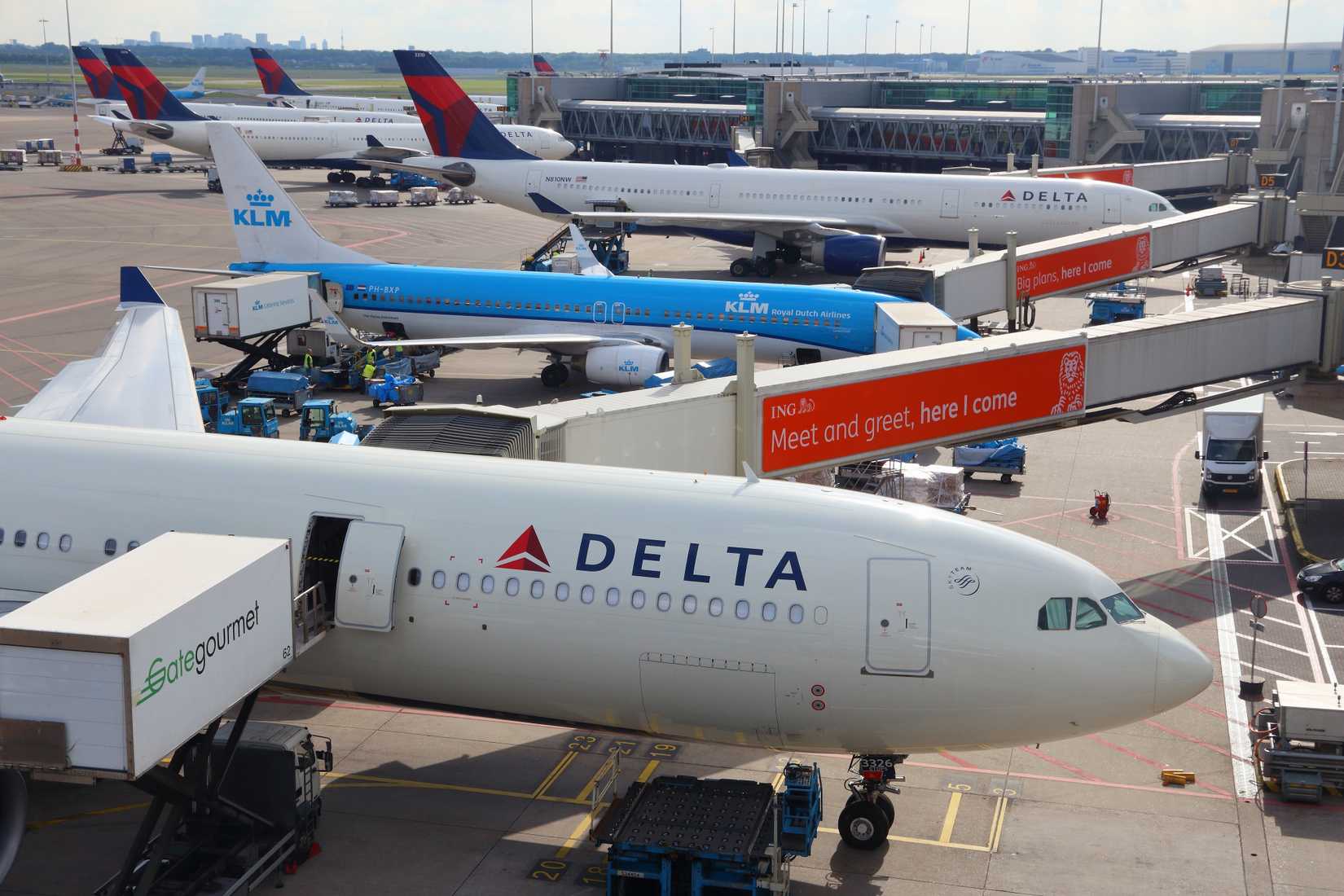 KLM Airlines and Delta Air Lines at Schiphol Airport in Amsterdam