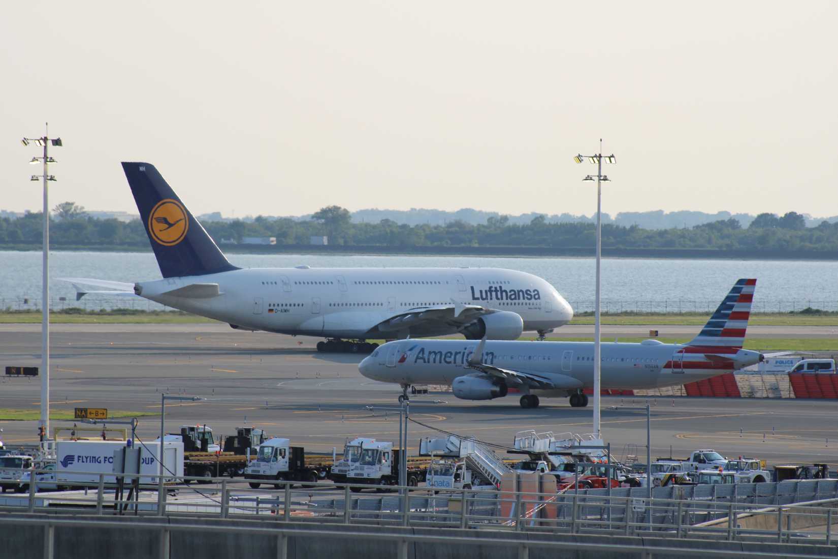 Lufthansa Airbus A380-800 and Boeing 747-8 were departing from John F Kennedy International Airport (JFK).