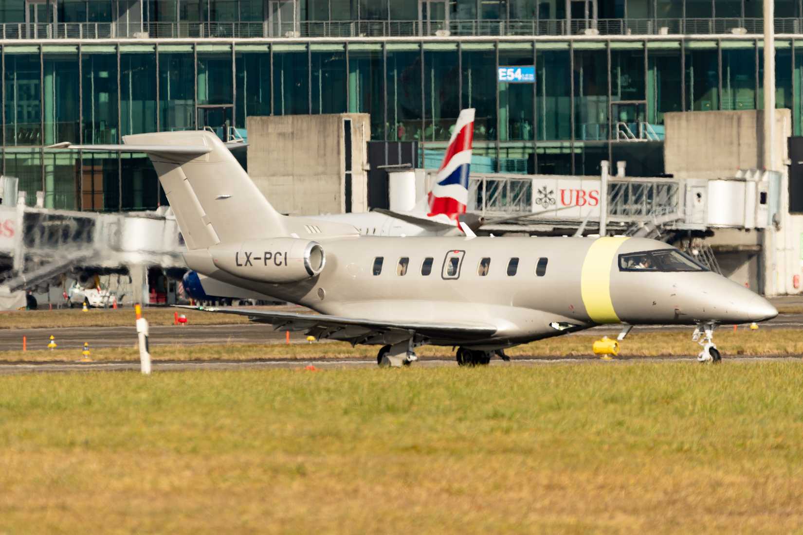 LX-PCI Jetfly Pilatus PC-24 aircraft is taxiing during the world economic forum in Davos.