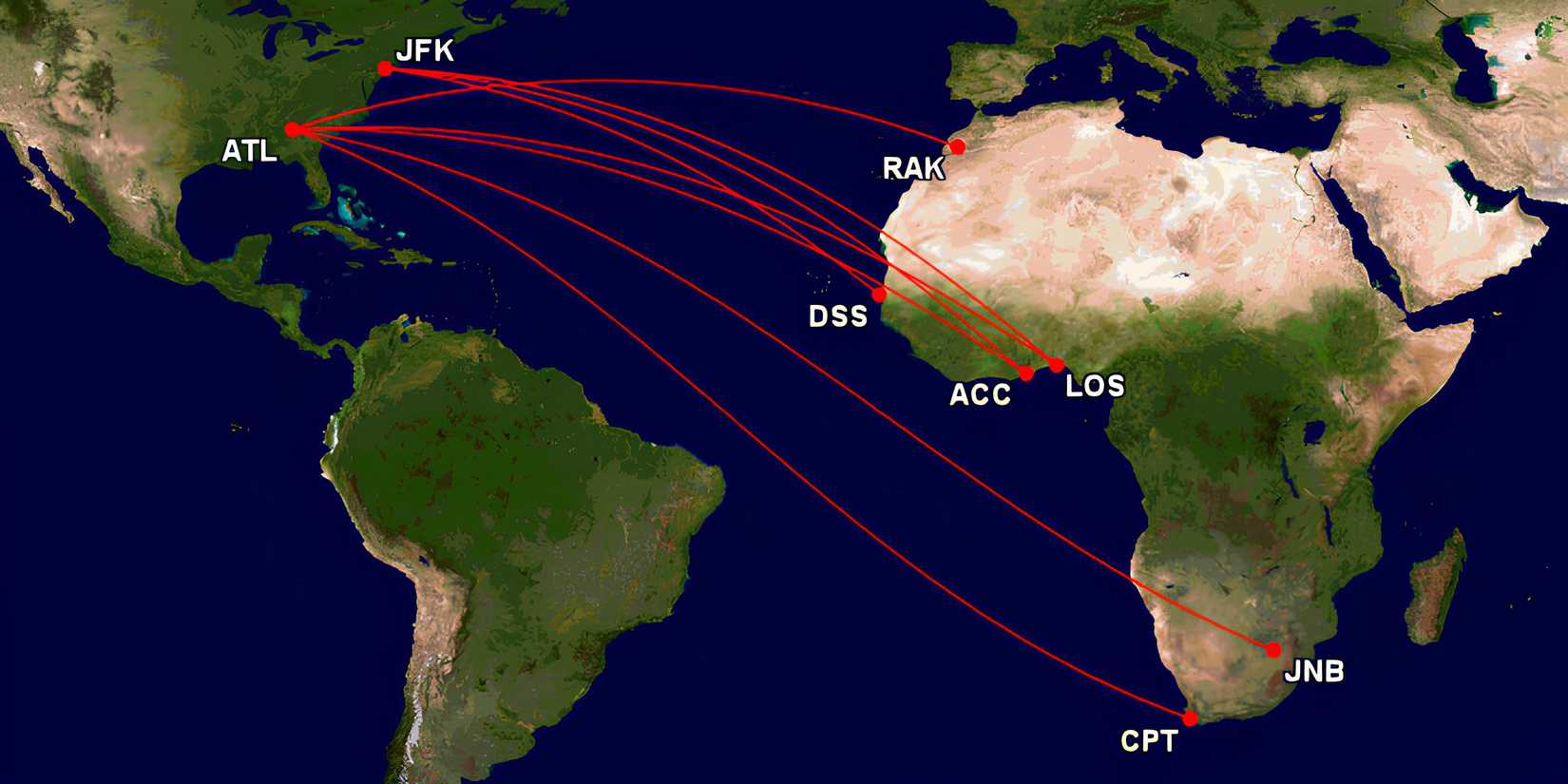 Delta Air Lines routes to Africa