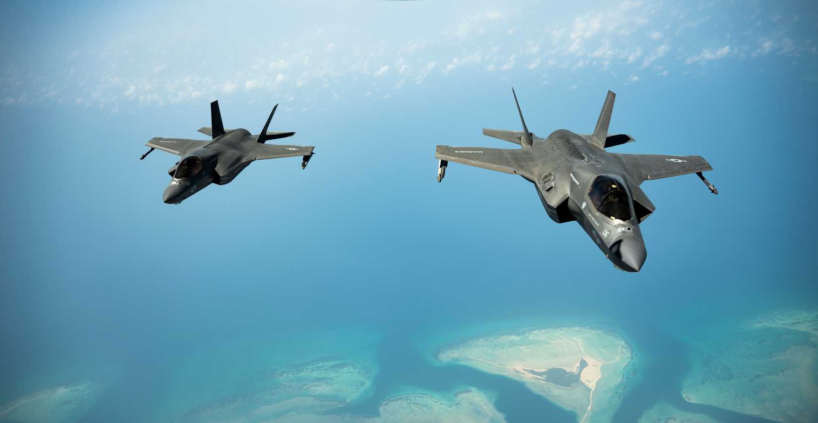 Marine Corps F-35B Lightning II's fly a combat air patrol over the U.S. Central Command area of responsibility.