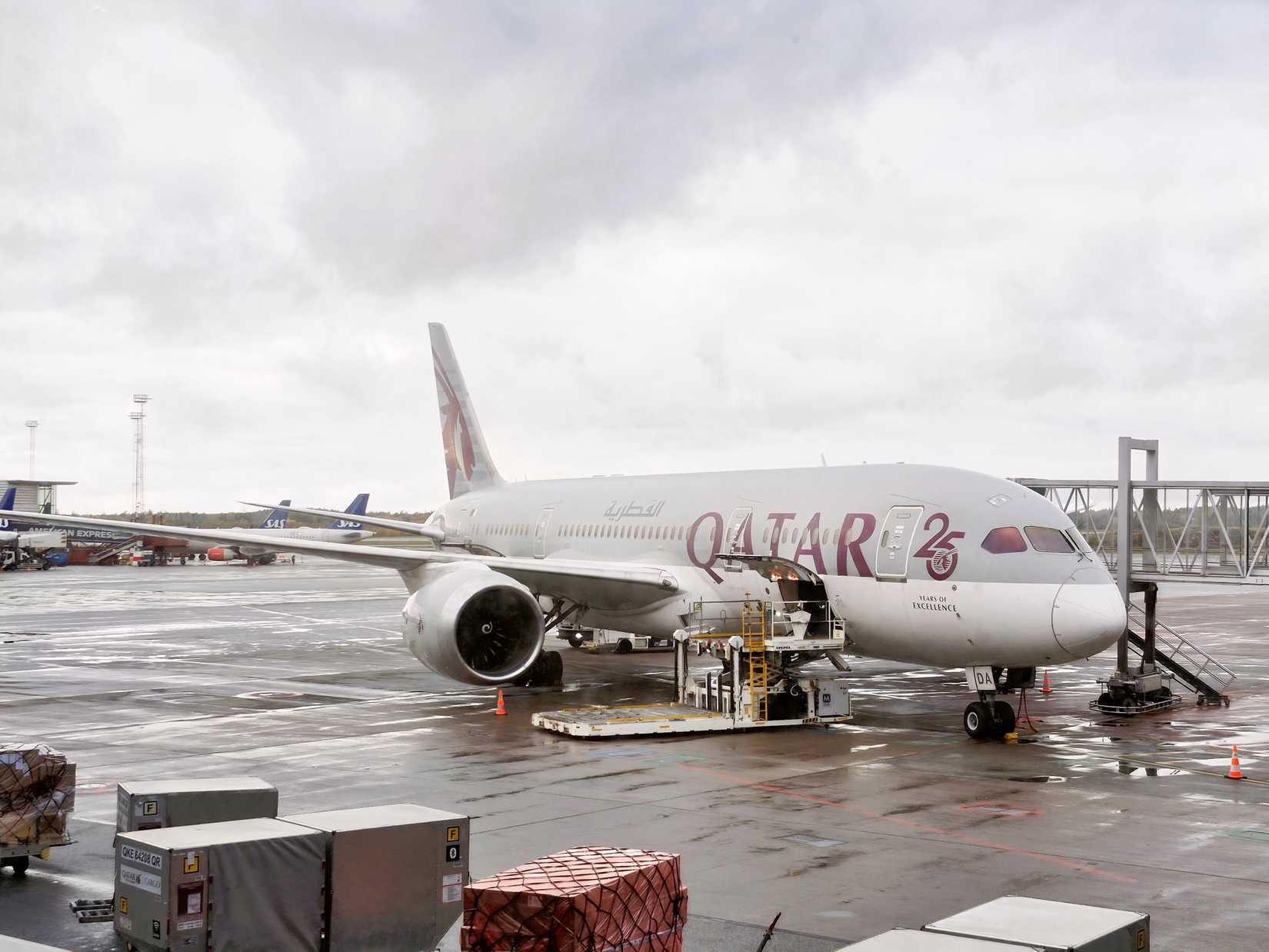 Qatar Airways Boeing 787 parked at Stockholm Arlanda Airport