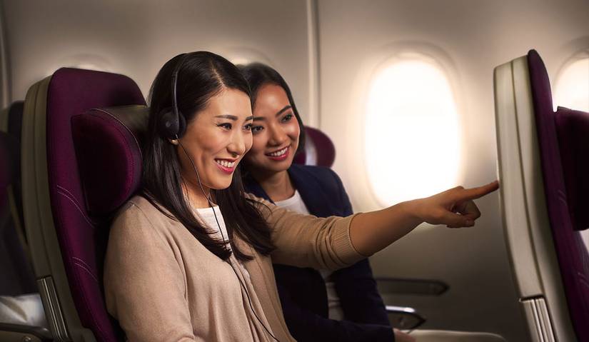 Qatar Airways passengers in cabin