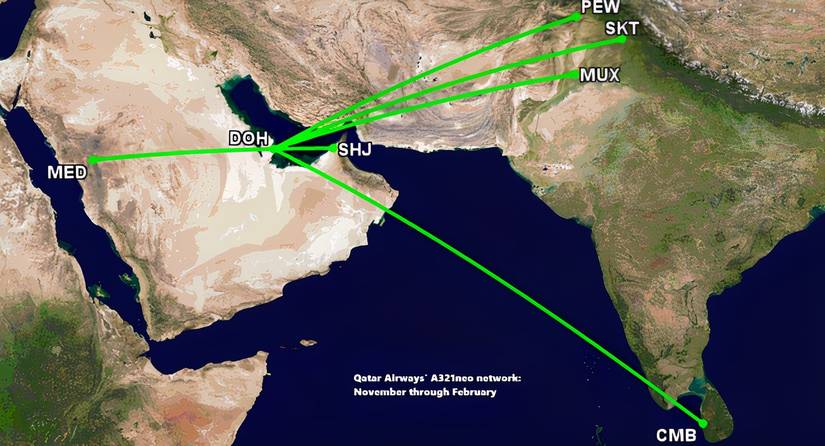 QR A321neo network November to February