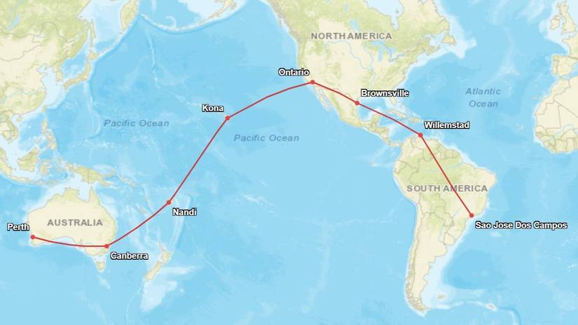 VH-E2A delivery flight - Great Circle Map