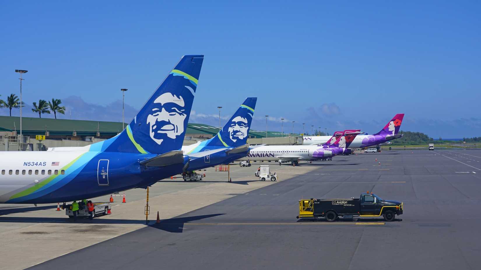 Alaska Airlines & Hawaiian Airlines Tails In Maui