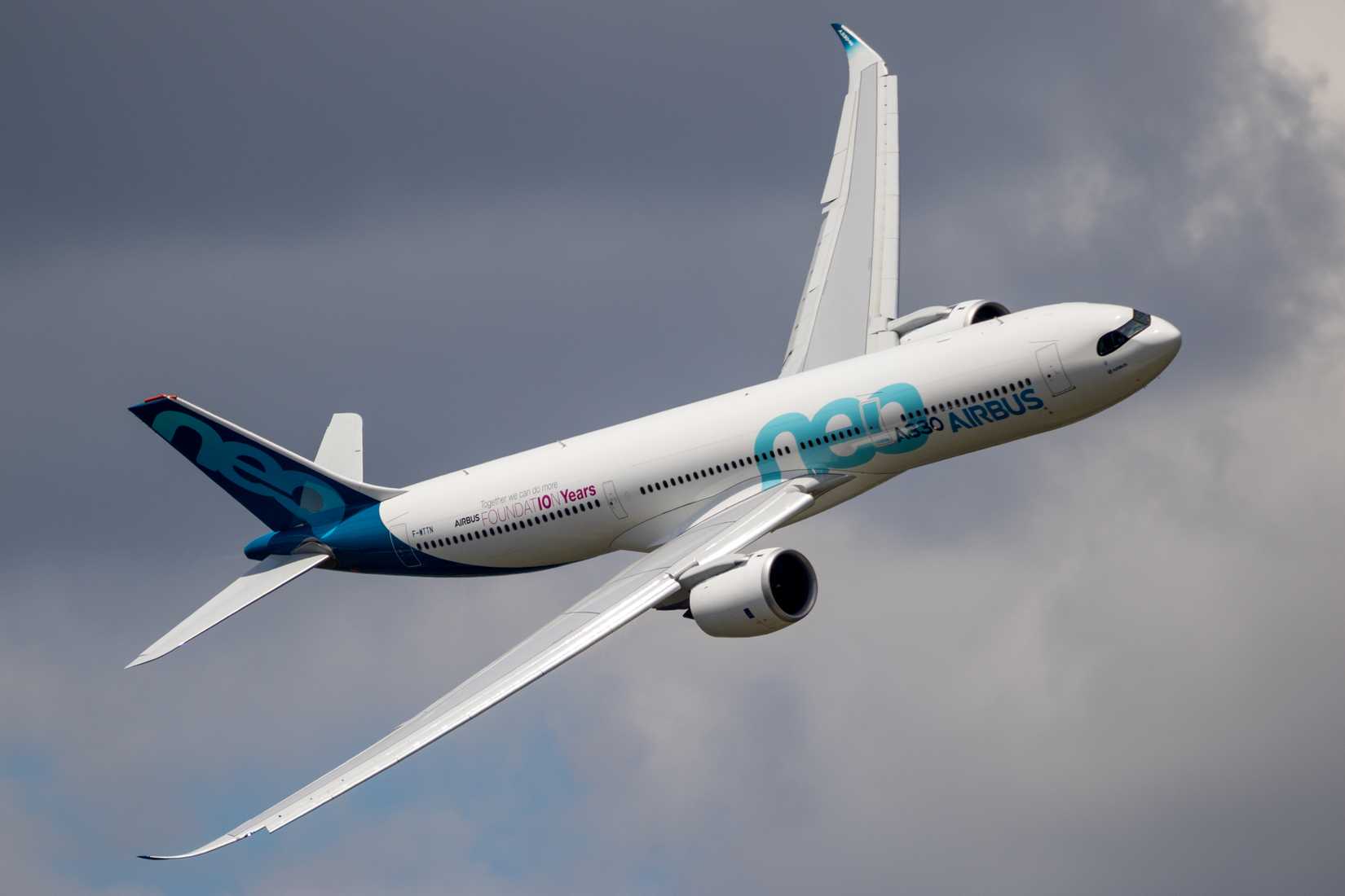 Airbus A330neo airliner plane performing at the Paris Air Show