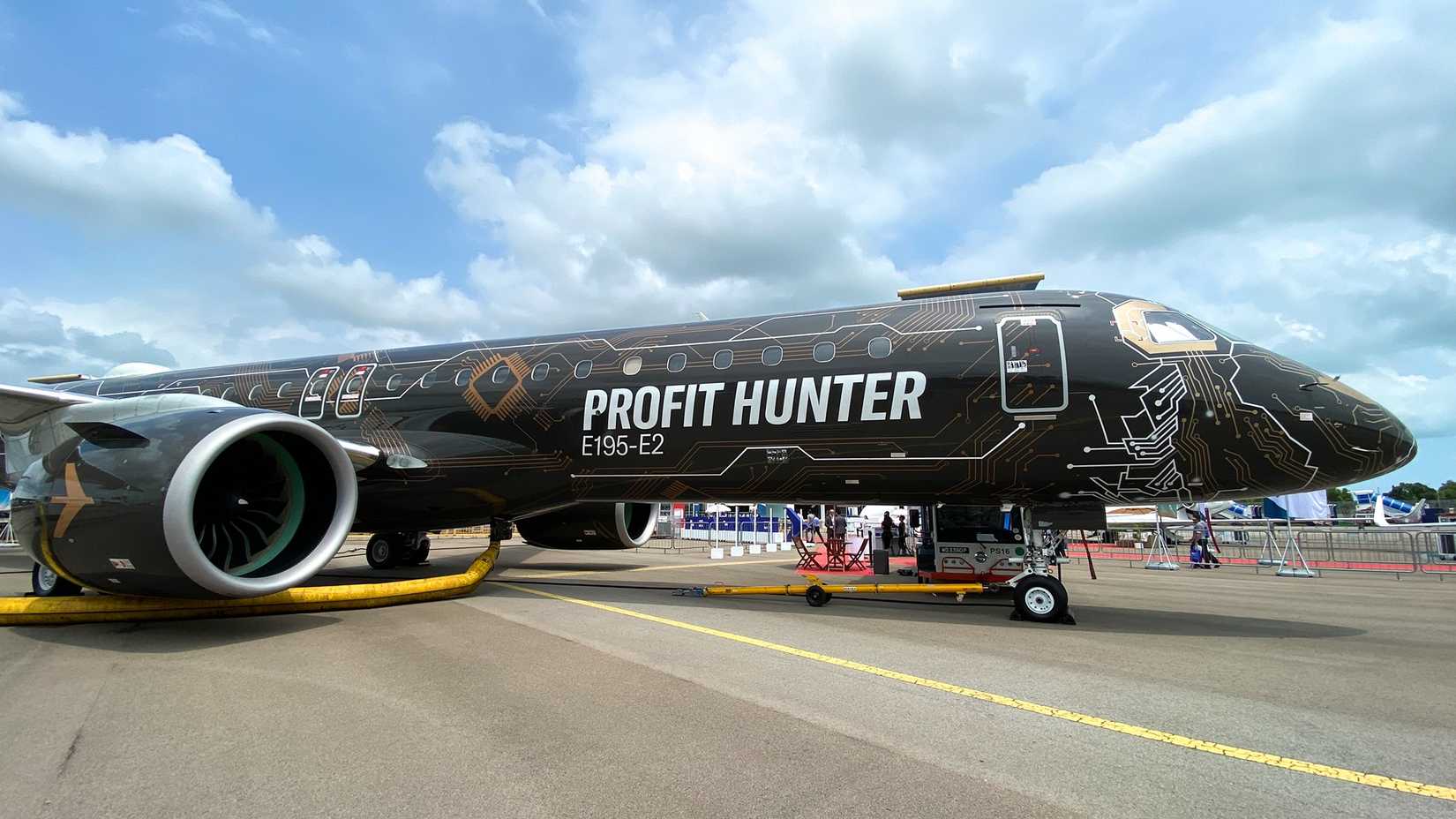An Embraer E195-E2 standing on display in Singapore