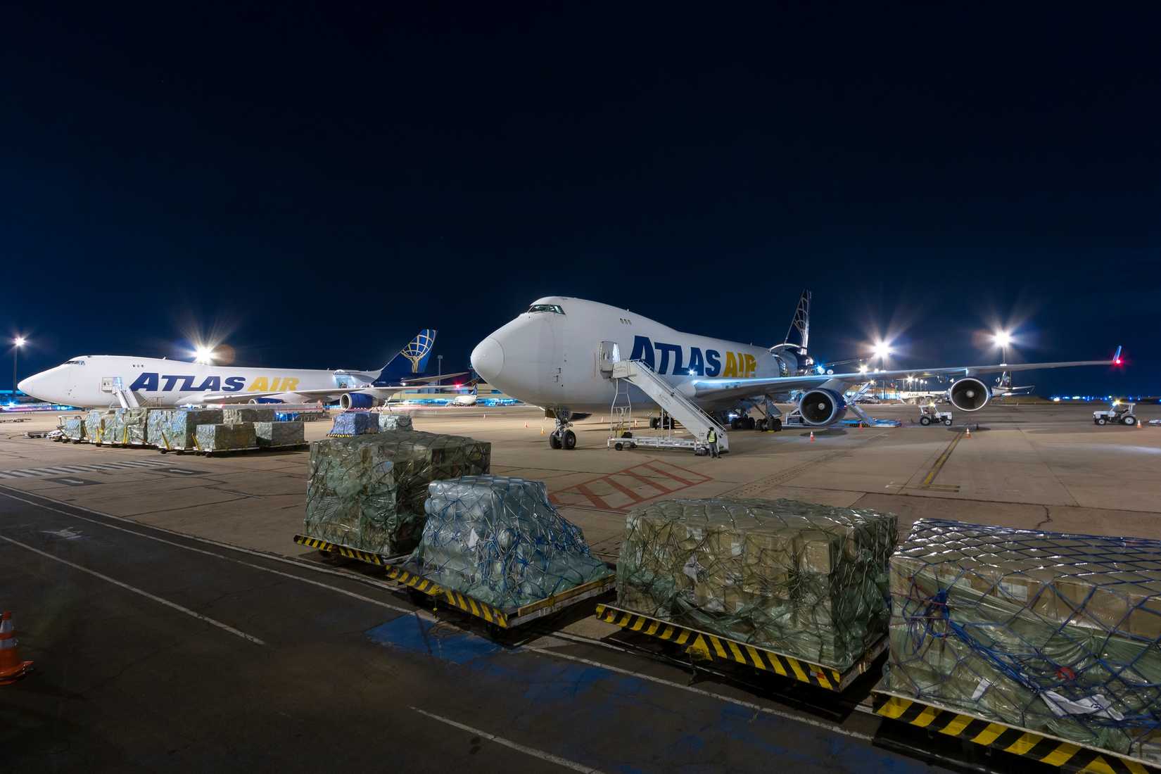 Two Atlas Air Boeing 747s parked at Viracopos Campinas Airport, Sao Paulo, Brasil 2021