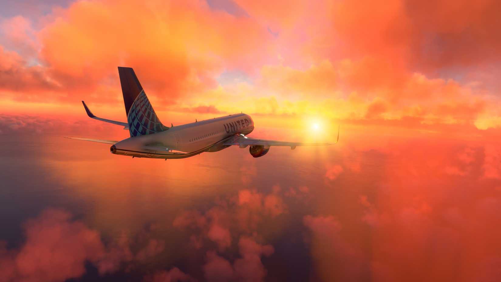 AirBus A320 United Airlines flying on amazing sunset, 13 jan, 2022, Sao Paulo, Brazil