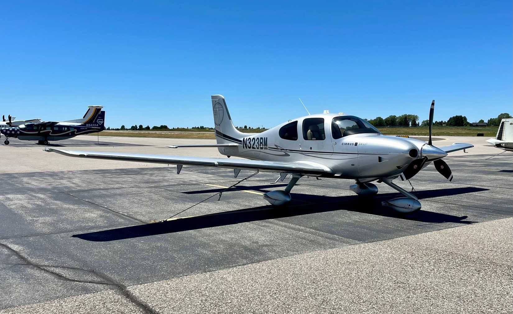 A Cirrus SR22T parked at Idaho Falls Regional Airport