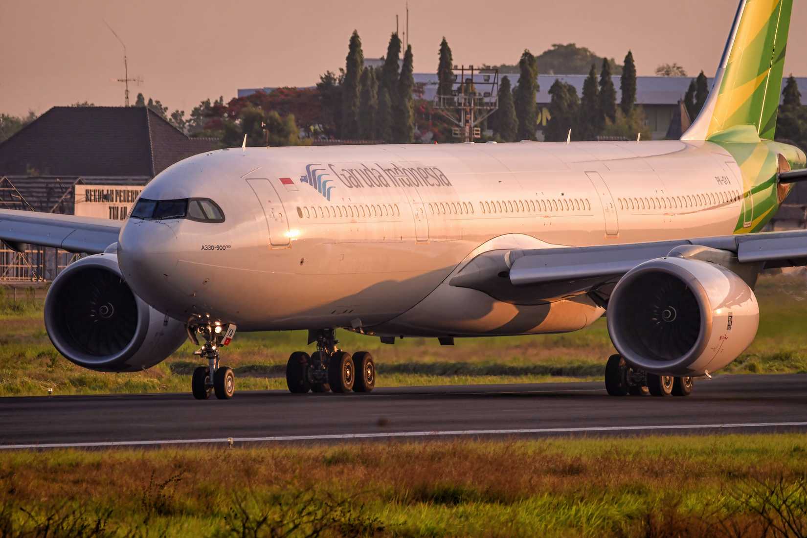 Garuda Indonesia's Airbus A330 Neo is carrying out the take-off process at Adi Soemarmo International Airport